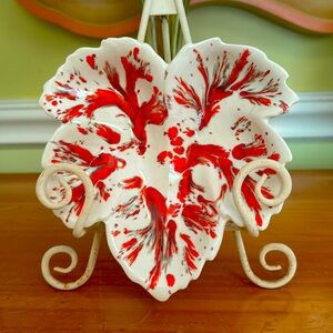 Vintage MCM Art Pottery Maple Leaf Dish Candy Bowl Collectible Ceramic 6.5"